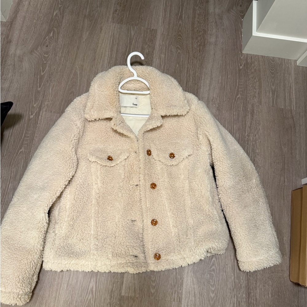 Cream Sherpa Jacket with Button Details